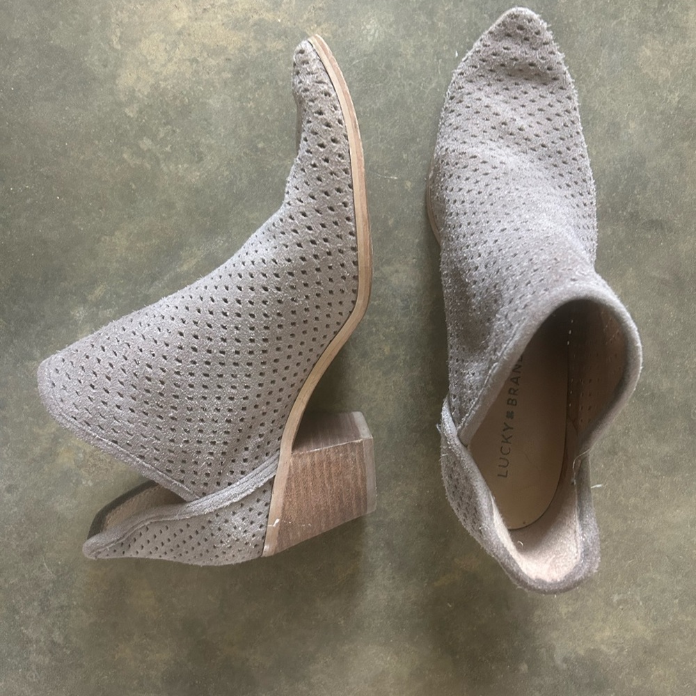 Lucky Brand Perforated Taupe Ankle Booties